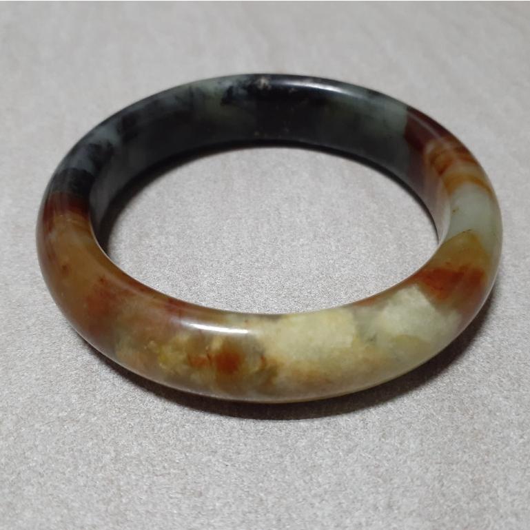 【三寶坊】天然岫玉手鐲 花玉 地球藍半壁黃紅 61圈口 地球藍 湖水藍 平安鐲 手鐲大圈口 N189-細節圖6