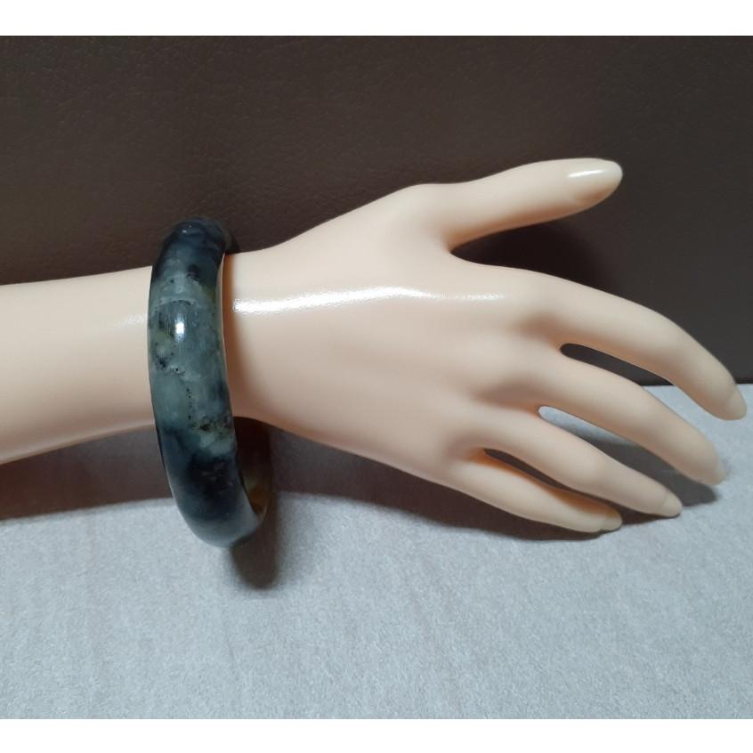 【三寶坊】天然岫玉手鐲 花玉 地球藍半壁黃紅 61圈口 地球藍 湖水藍 平安鐲 手鐲大圈口 N189-細節圖7