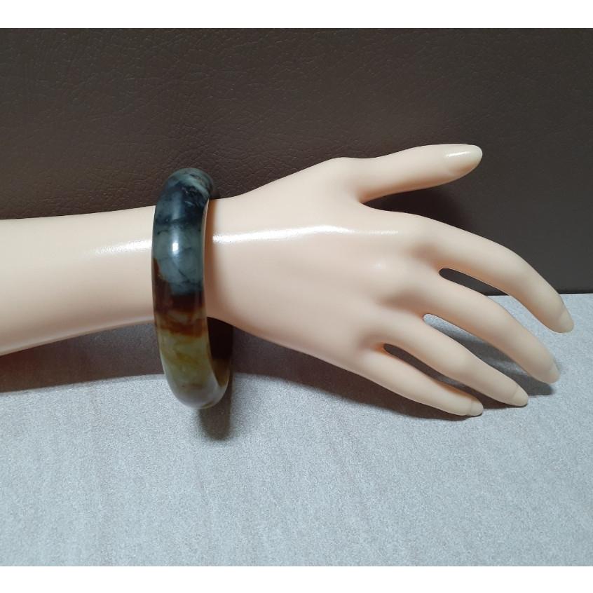 【三寶坊】天然岫玉手鐲 花玉 地球藍半壁黃紅 61圈口 地球藍 湖水藍 平安鐲 手鐲大圈口 N189-細節圖8