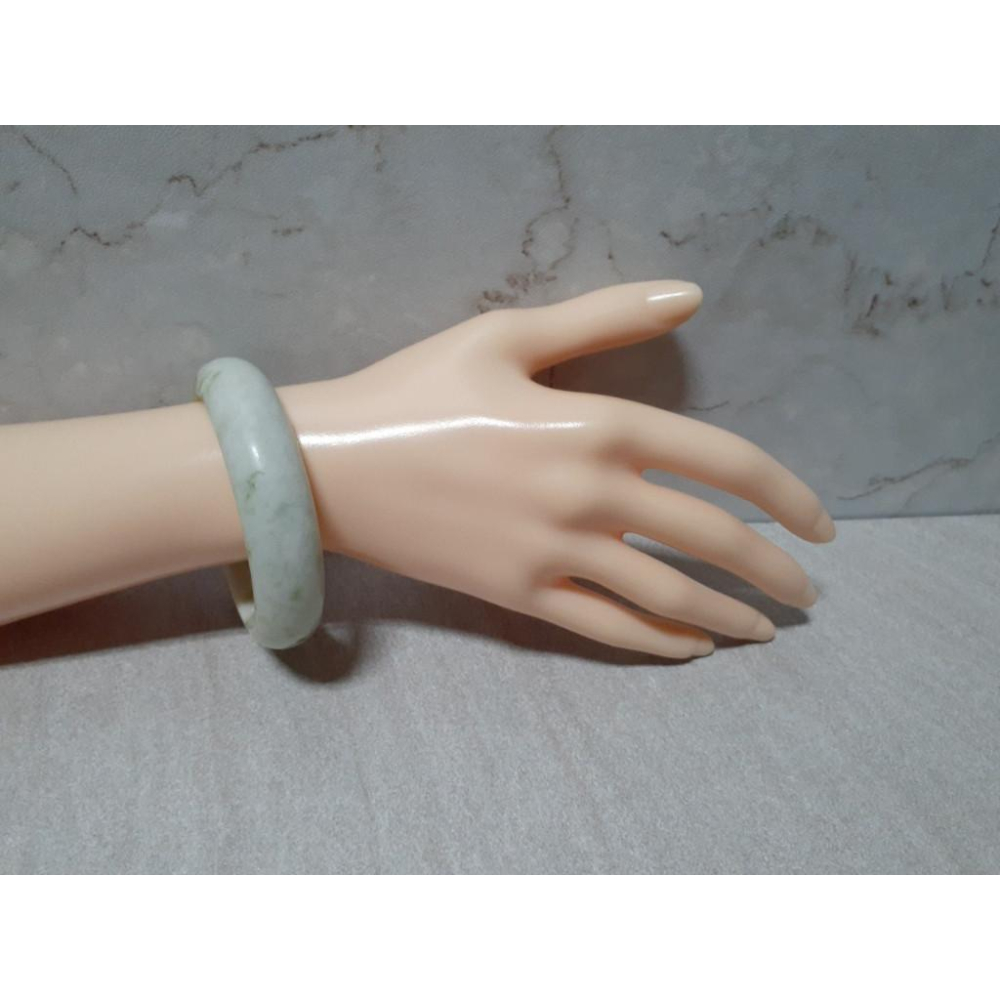 【三寶坊】天然岫玉手鐲 54圈口 青提奶蓋 平安鐲 小圈口手鐲 N234 甲翠 青堤奶蓋-細節圖9