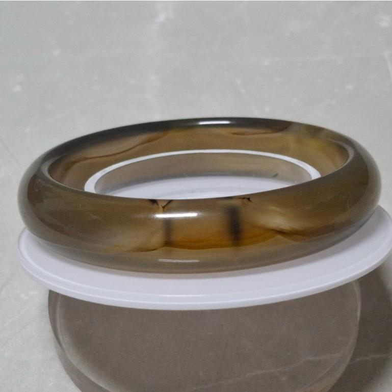 【三寶坊】天然黃玉髓手鐲 62圈口 茶色玉髓 平安鐲 黃瑪瑙手鐲大圈口 N543-細節圖4