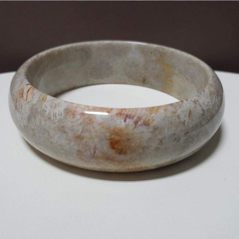 【三寶坊】天然珊瑚玉手鐲 60圈口 皮花 大花 灰藍 小寬鐲 手鐲大圈口 N131-細節圖6