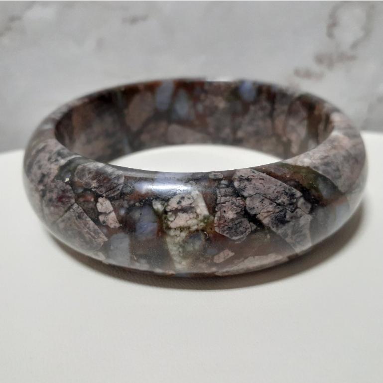 【三寶坊】天然成為之石手鐲 56圈口 長石/澳寶/藍銅礦/雲母共生 平安鐲 手鐲大圈口 N265 長石手鐲-細節圖6