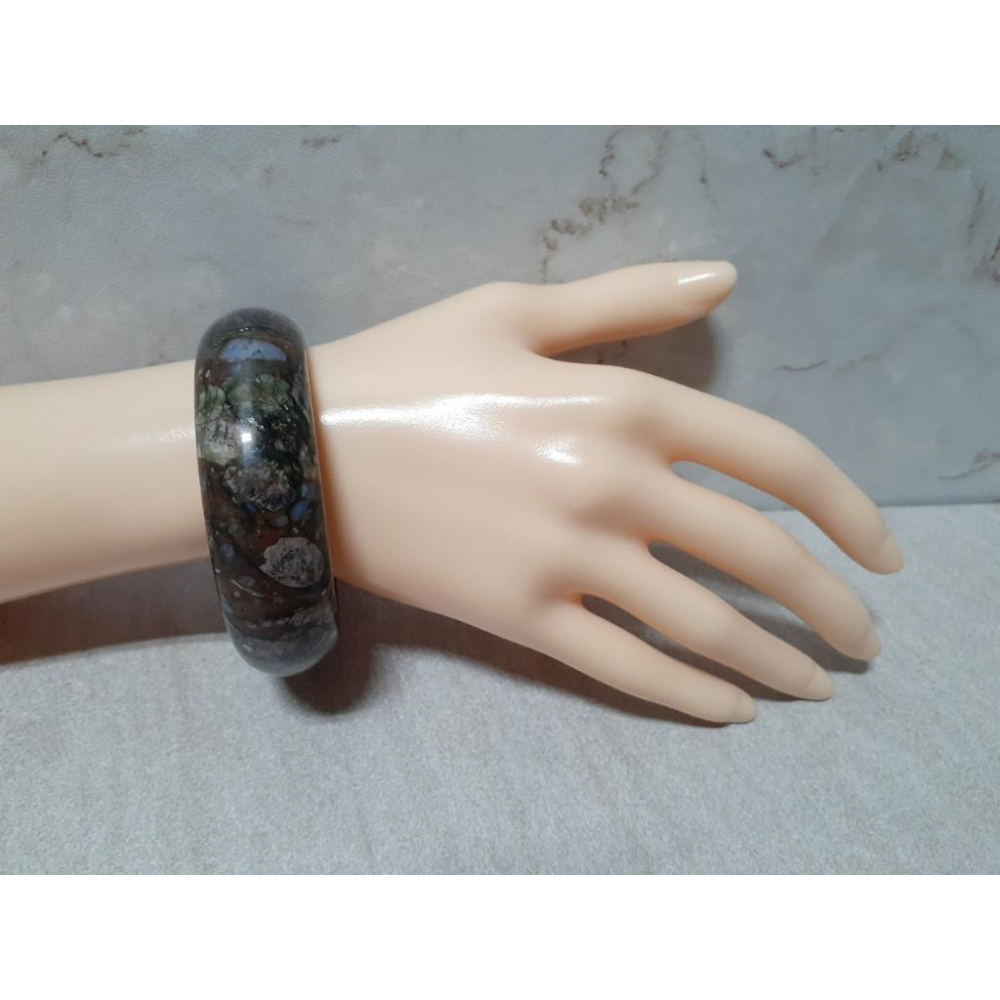 【三寶坊】天然成為之石手鐲 56圈口 長石/澳寶/藍銅礦/雲母共生 平安鐲 手鐲大圈口 N265 長石手鐲-細節圖7