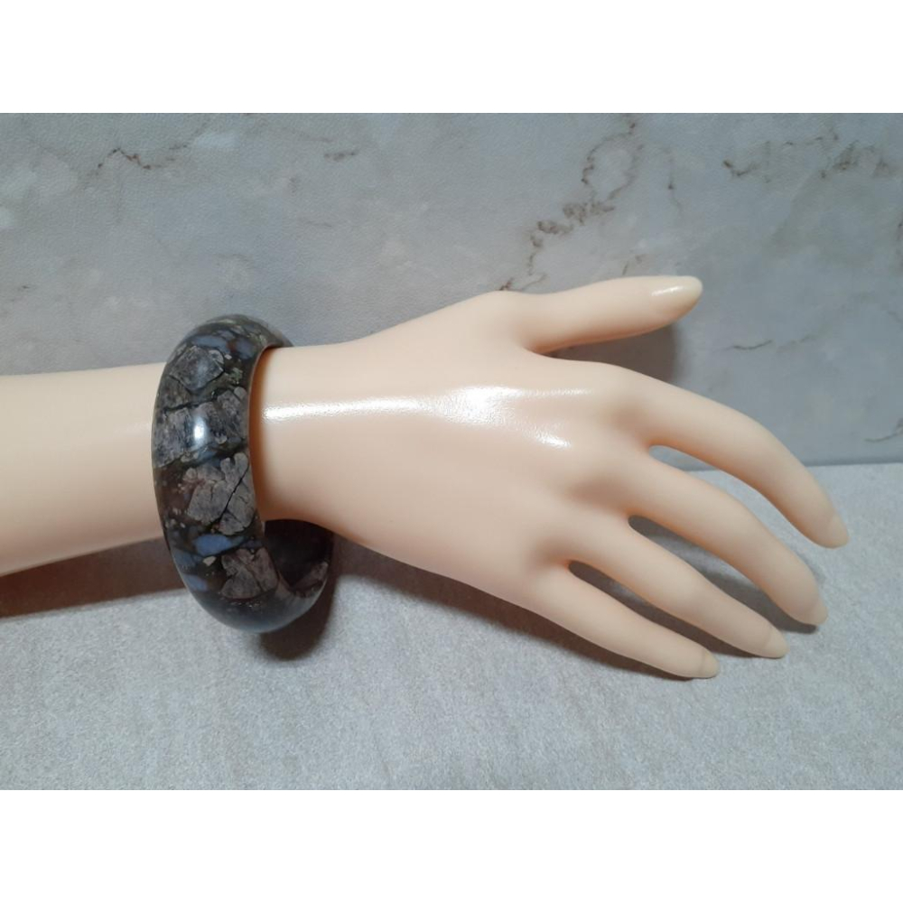 【三寶坊】天然成為之石手鐲 56圈口 長石/澳寶/藍銅礦/雲母共生 平安鐲 手鐲大圈口 N265 長石手鐲-細節圖8