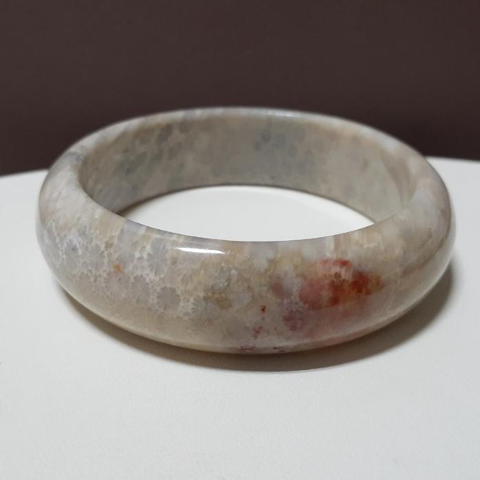 【三寶坊】天然珊瑚玉手鐲 60圈口 檸檬花 紅色水墨意境 灰藍骨骼 平安鐲 手鐲大圈口 N150-細節圖5