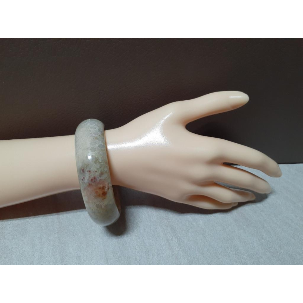 【三寶坊】天然珊瑚玉手鐲 60圈口 檸檬花 紅色水墨意境 灰藍骨骼 平安鐲 手鐲大圈口 N150-細節圖8