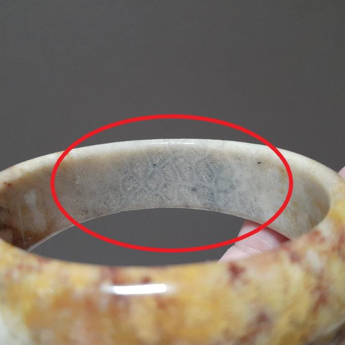 【三寶坊】天然珊瑚玉手鐲 60圈口 蟲紋 半壁黃帶彩 平安鐲 手鐲大圈口 N166-細節圖5