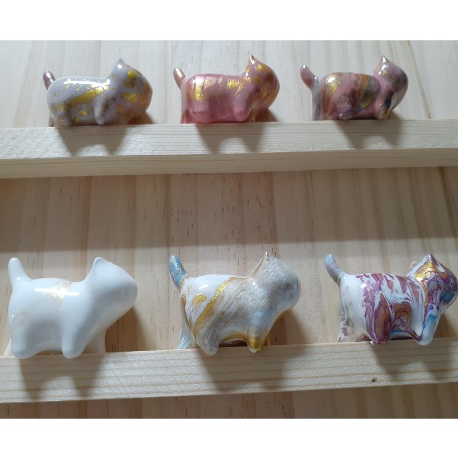 【三寶坊】大漆貓 白粉系 發財貓 無臉貓擺件 貓咪擺件 貓咪木頭雕刻 大漆工藝 貓咪公仔 招財貓 C1-C6-細節圖3