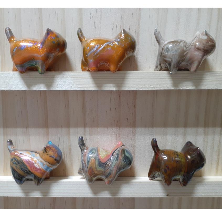 【三寶坊】大漆貓 橘彩系 發財貓 無臉貓擺件 貓咪擺件 貓咪木頭雕刻 大漆工藝 貓咪公仔 招財貓 C7-C12-細節圖3