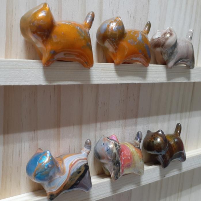 【三寶坊】大漆貓 橘彩系 發財貓 無臉貓擺件 貓咪擺件 貓咪木頭雕刻 大漆工藝 貓咪公仔 招財貓 C7-C12-細節圖6