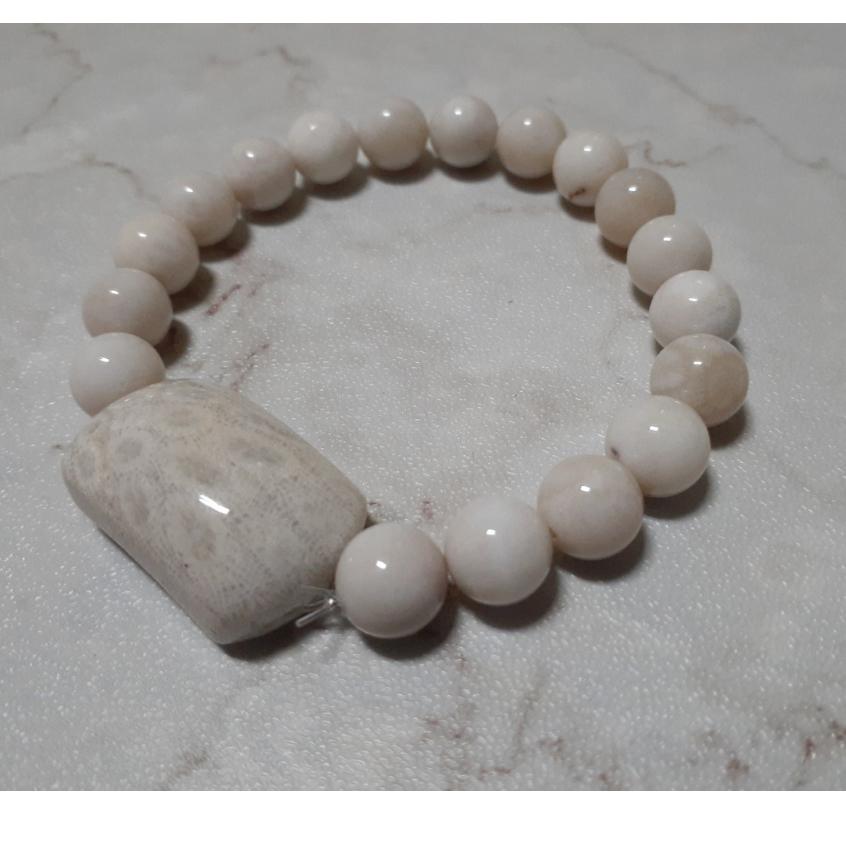 【三寶坊】天然珊瑚玉手串 設計款 奶白色系 珊瑚玉手串/手珠/手鍊/手排/手環 H6-細節圖2