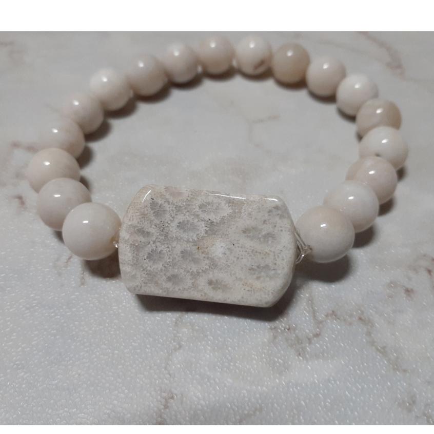 【三寶坊】天然珊瑚玉手串 設計款 奶白色系 珊瑚玉手串/手珠/手鍊/手排/手環 H6-細節圖4