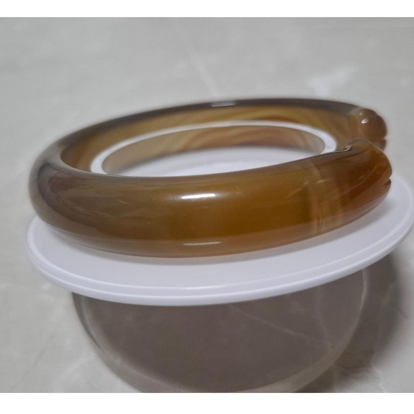 【三寶坊】天然黃瑪瑙手鐲 62圈口 茶色 貓爪雕刻鐲 平安鐲 手鐲大圈口 N477-細節圖4