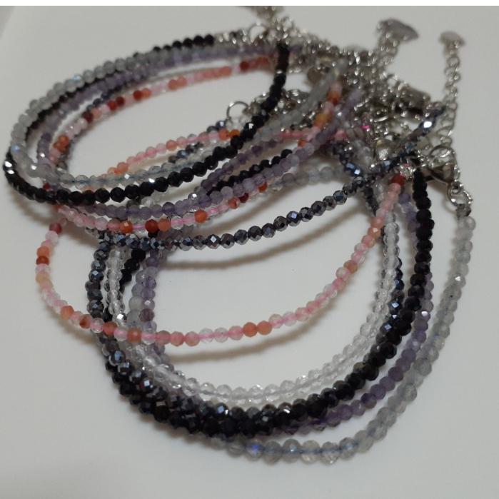【三寶坊】2mm鑽切手鍊 黑尖石 太赫茲手鍊 紫水晶 灰月光 白水晶 紅兔毛手鍊 閨蜜手鍊-細節圖2