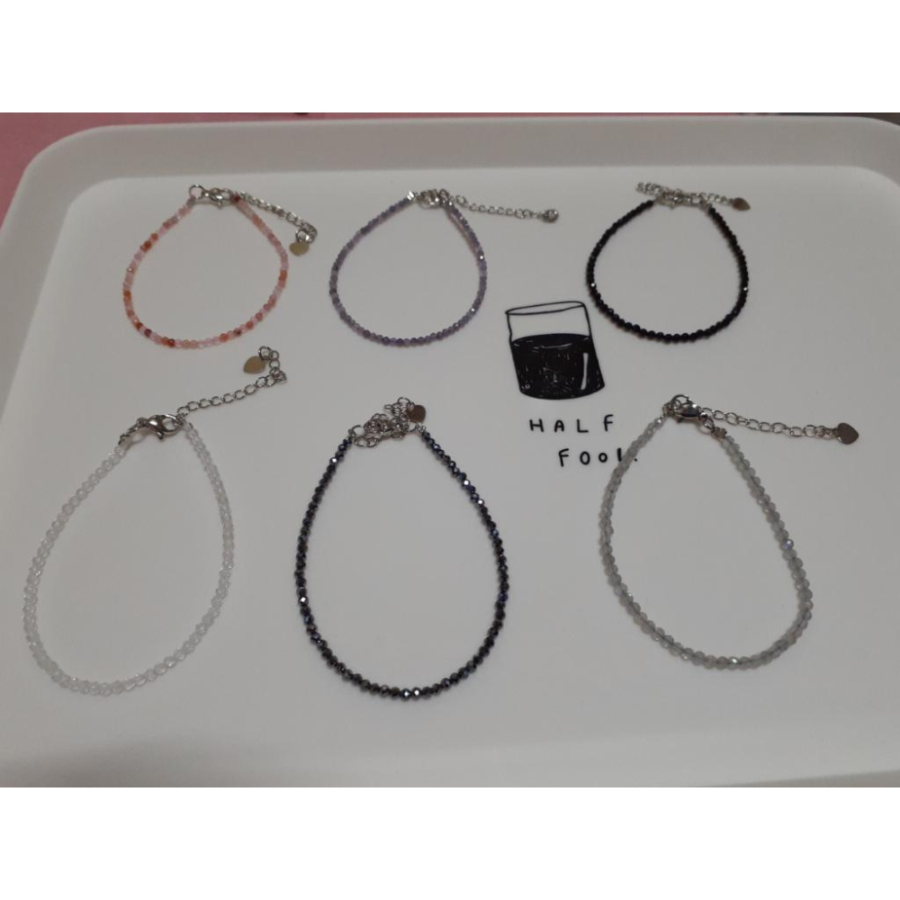 【三寶坊】2mm鑽切手鍊 黑尖石 太赫茲手鍊 紫水晶 灰月光 白水晶 紅兔毛手鍊 閨蜜手鍊-細節圖3