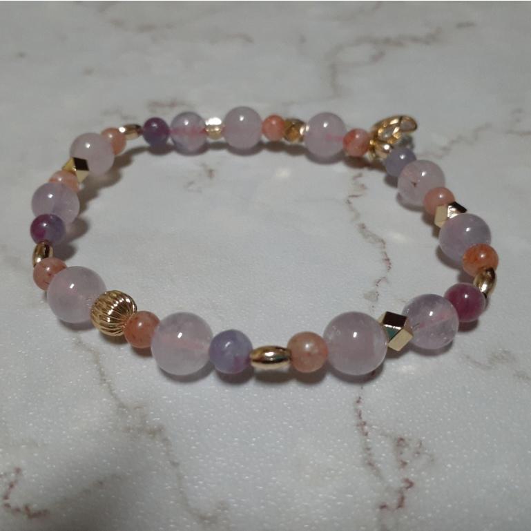 【三寶坊】粉晶 太陽石 紫水晶手鍊 設計款 春天花開 手串/手珠/手鍊/手排/手環-細節圖5