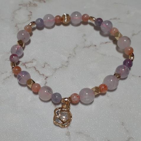 【三寶坊】粉晶 太陽石 紫水晶手鍊 設計款 春天花開 手串/手珠/手鍊/手排/手環-細節圖7
