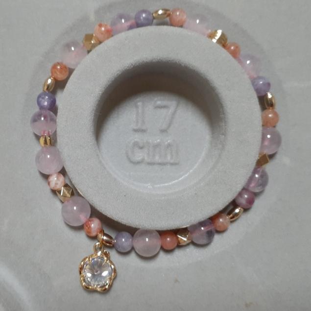【三寶坊】粉晶 太陽石 紫水晶手鍊 設計款 春天花開 手串/手珠/手鍊/手排/手環-細節圖8