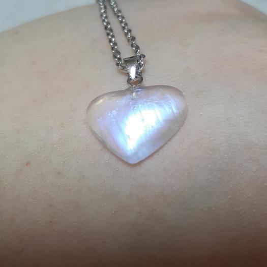 【三寶坊】藍月光石項鍊 藍月光愛心吊墜 月光石墜子 藍月光純銀項鍊 愛心月光石-細節圖3