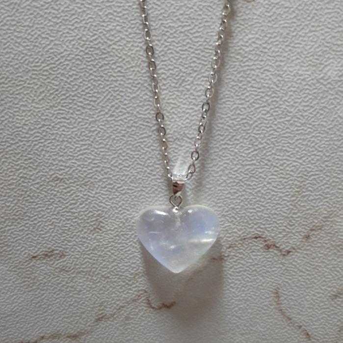 【三寶坊】藍月光石項鍊 藍月光愛心吊墜 月光石墜子 藍月光純銀項鍊 愛心月光石-細節圖5