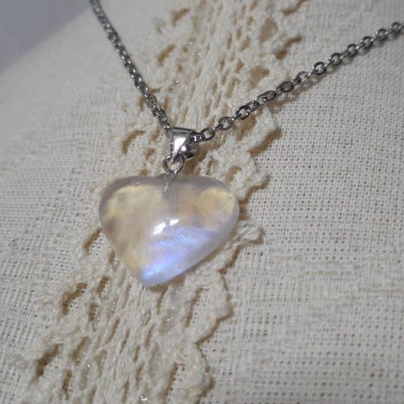 【三寶坊】藍月光石項鍊 藍月光愛心吊墜 月光石墜子 藍月光純銀項鍊 愛心月光石-細節圖6