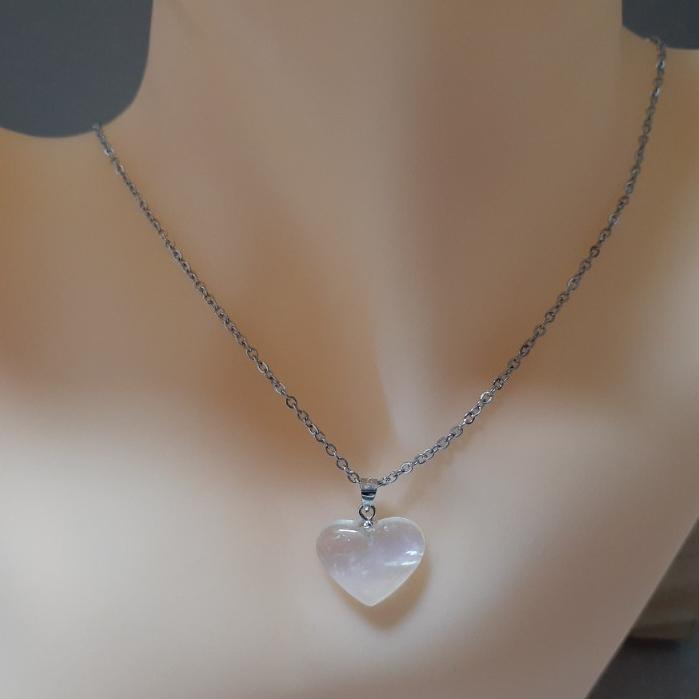 【三寶坊】藍月光石項鍊 藍月光愛心吊墜 月光石墜子 藍月光純銀項鍊 愛心月光石-細節圖9