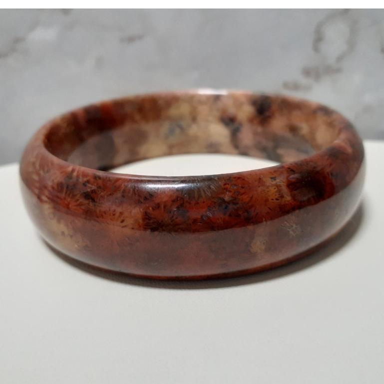 【三寶坊】天然珊瑚玉手鐲 61圈口 大花 暗紅 平安鐲 手鐲大圈口 N252-細節圖5