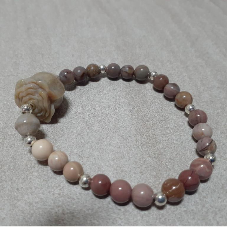 【三寶坊】天然珊瑚玉手串 珊瑚玉玫瑰花 阿拉善 設計款B 手串/手珠/手鍊/手排/手環-細節圖6