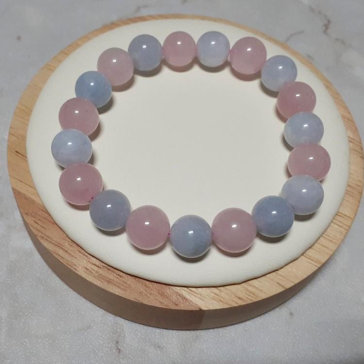 【三寶坊】天然粉晶 海藍寶 10mm 手串/手珠/手鍊/手排/手環 甜甜價190元 糖果手串-細節圖2