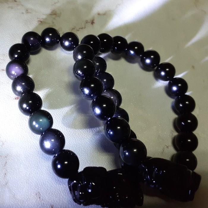 【三寶坊】天然彩虹眼黑曜石貔貅手鍊 10mm 12mm 男朋友禮物 情侶手鍊-細節圖2
