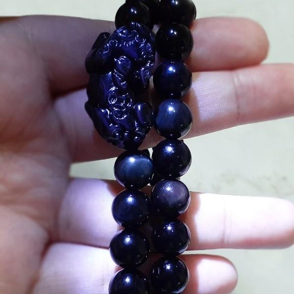 【三寶坊】天然彩虹眼黑曜石貔貅手鍊 10mm 12mm 男朋友禮物 情侶手鍊-細節圖3