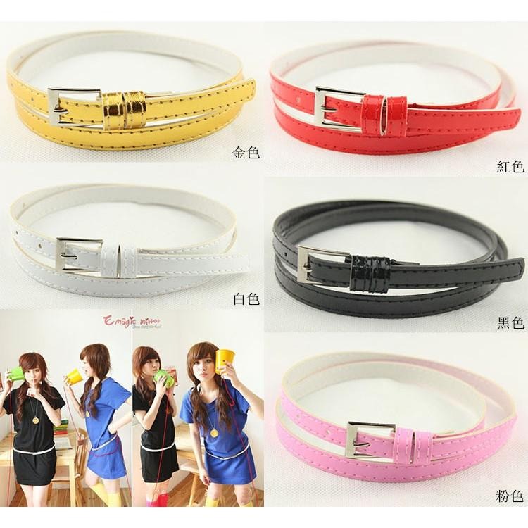韓版糖果色皮帶 細腰帶 女生皮帶 韓系皮帶 連身裙 裝飾腰帶 皮帶女 亮皮皮帶 韓國服飾配件 針扣皮帶 女用腰帶 細皮帶-細節圖2