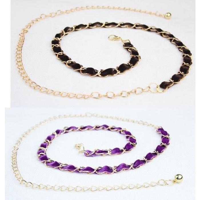 金屬絨布腰帶 腰鍊 洋裝連衣裙配飾 金屬腰鏈 腰帶女 編織皮帶 日系服飾配件 女用皮帶 細腰帶 腰繩 金屬腰帶 細皮帶-細節圖2