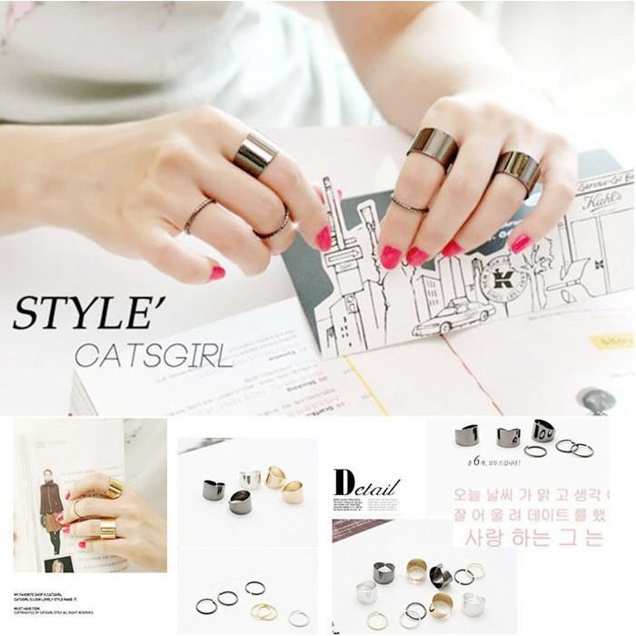 日韓生活館 韓國主君的太陽同款 六件套裝戒指組 寬版戒指 開口指環金屬戒指 活口女戒指 流行飾品女生對戒尾戒 可調節戒指-細節圖5