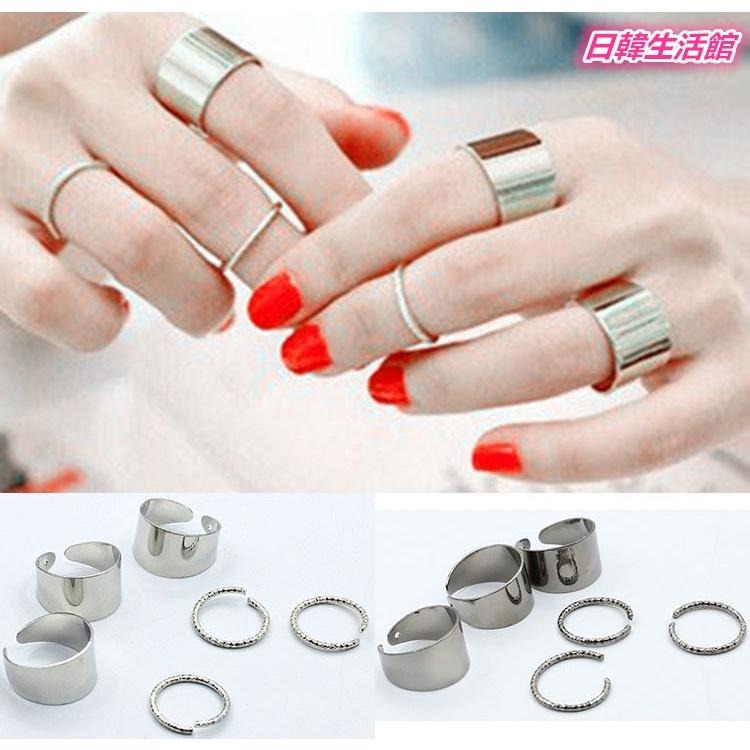 日韓生活館 韓國主君的太陽同款 六件套裝戒指組 寬版戒指 開口指環金屬戒指 活口女戒指 流行飾品女生對戒尾戒 可調節戒指-細節圖8