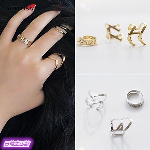 日韓生活館 鏤空箭頭戒指 開口戒指 V形金屬戒指 韓版時尚飾品 可調式戒指 三件套戒指組 韓國首飾 雙層戒指女 個性指環-細節圖2