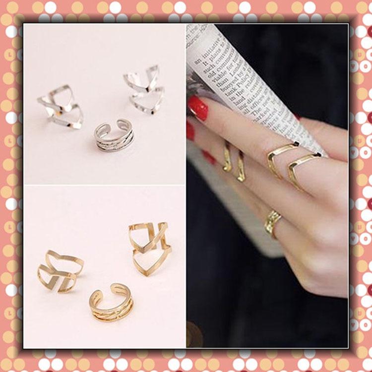 日韓生活館 鏤空箭頭戒指 開口戒指 V形金屬戒指 韓版時尚飾品 可調式戒指 三件套戒指組 韓國首飾 雙層戒指女 個性指環-細節圖4