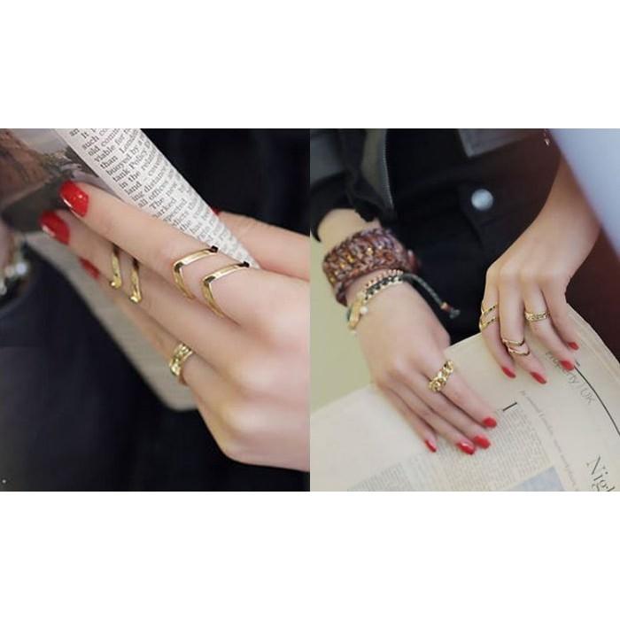 日韓生活館 鏤空箭頭戒指 開口戒指 V形金屬戒指 韓版時尚飾品 可調式戒指 三件套戒指組 韓國首飾 雙層戒指女 個性指環-細節圖5