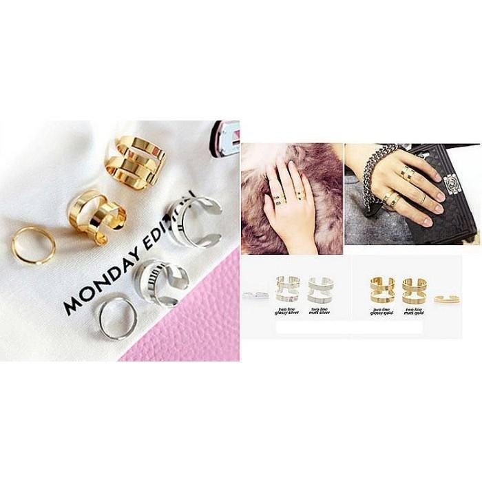 現貨 日韓生活館 韓國明星同款三件套裝戒指組 指環 開口戒指 女生戒指 尾戒 組和戒指 韓系飾品 可調節戒指 流行配件-細節圖3