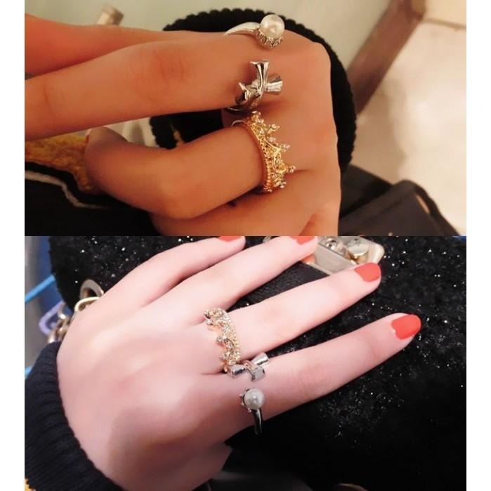 十字架珍珠戒指 開口造型戒 活圍可調戒指 韓國流行飾品 混搭時尚風 女生戒指 十字架戒指 關節指環 韓系首飾 日韓生活館-細節圖2