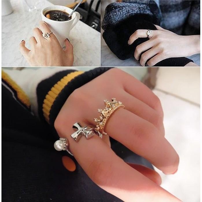 十字架珍珠戒指 開口造型戒 活圍可調戒指 韓國流行飾品 混搭時尚風 女生戒指 十字架戒指 關節指環 韓系首飾 日韓生活館-細節圖4