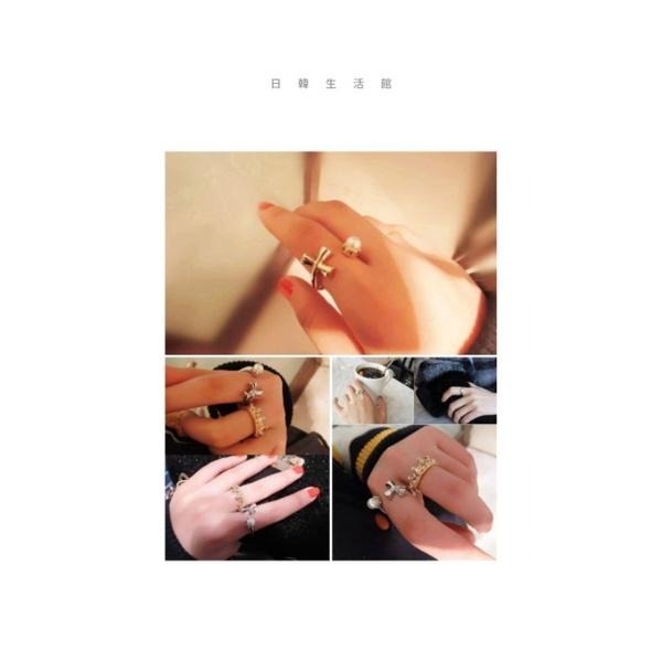 十字架珍珠戒指 開口造型戒 活圍可調戒指 韓國流行飾品 混搭時尚風 女生戒指 十字架戒指 關節指環 韓系首飾 日韓生活館-細節圖5