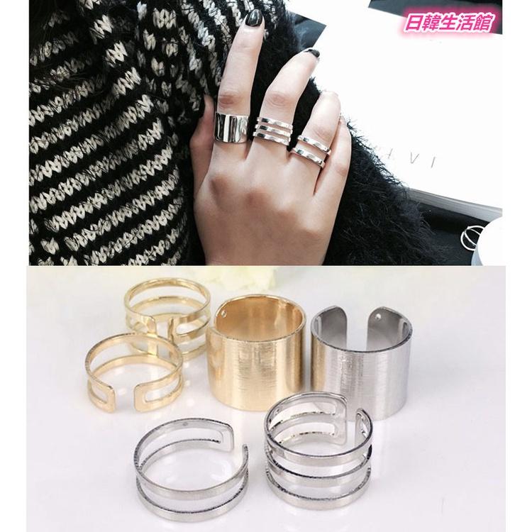日韓生活館 韓國主君的太陽 三件套戒指組 開口戒指寬版戒指 鏤空金屬指環 簡約配件 流行飾品 女生戒指 尾戒 可調節戒指-細節圖2