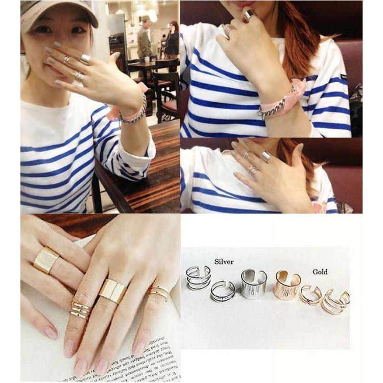 日韓生活館 韓國主君的太陽 三件套戒指組 開口戒指寬版戒指 鏤空金屬指環 簡約配件 流行飾品 女生戒指 尾戒 可調節戒指-細節圖4