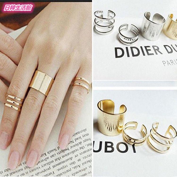 日韓生活館 韓國主君的太陽 三件套戒指組 開口戒指寬版戒指 鏤空金屬指環 簡約配件 流行飾品 女生戒指 尾戒 可調節戒指-細節圖5