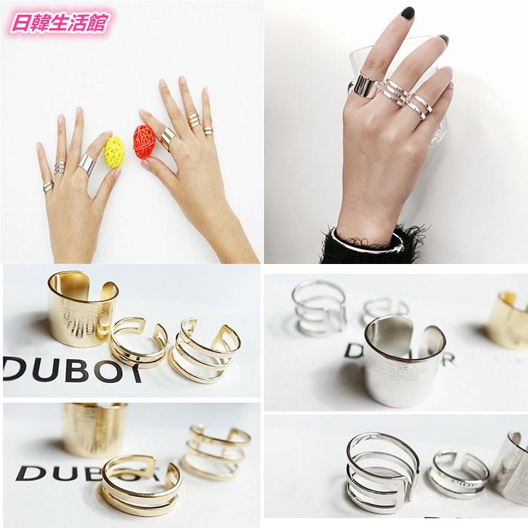 日韓生活館 韓國主君的太陽 三件套戒指組 開口戒指寬版戒指 鏤空金屬指環 簡約配件 流行飾品 女生戒指 尾戒 可調節戒指-細節圖9