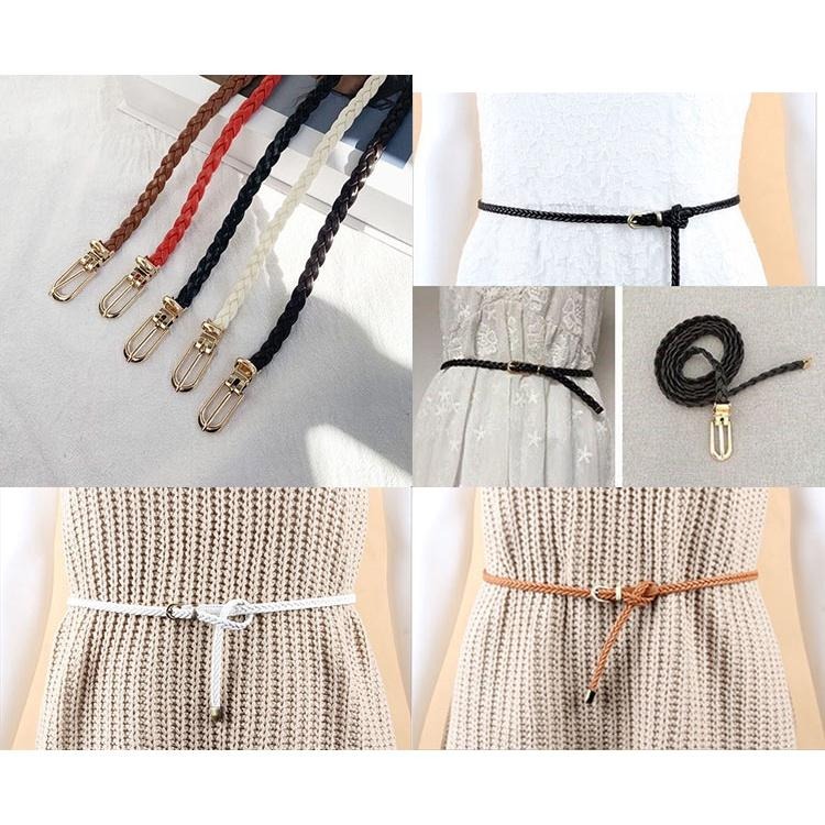 純手工 編織皮帶 女生腰帶 韓國時尚百搭配飾 細腰帶 腰鍊 皮帶女 細皮帶 免打孔腰帶 無孔皮帶 連身裙 裝飾皮帶 腰繩-細節圖3
