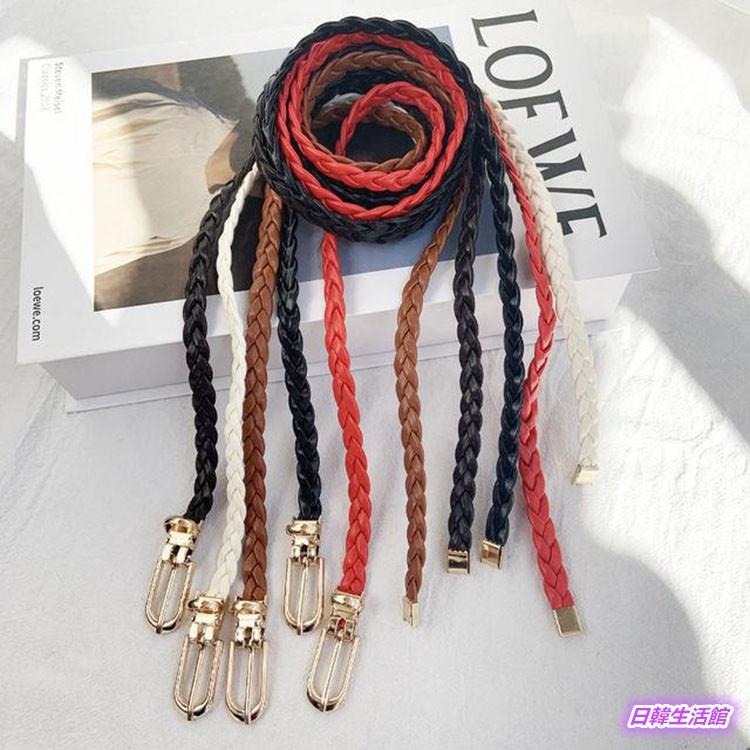 純手工 編織皮帶 女生腰帶 韓國時尚百搭配飾 細腰帶 腰鍊 皮帶女 細皮帶 免打孔腰帶 無孔皮帶 連身裙 裝飾皮帶 腰繩-細節圖5