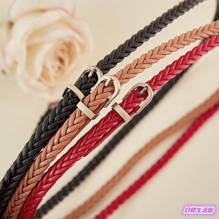 純手工 編織皮帶 女生腰帶 韓國時尚百搭配飾 細腰帶 腰鍊 皮帶女 細皮帶 免打孔腰帶 無孔皮帶 連身裙 裝飾皮帶 腰繩-細節圖8